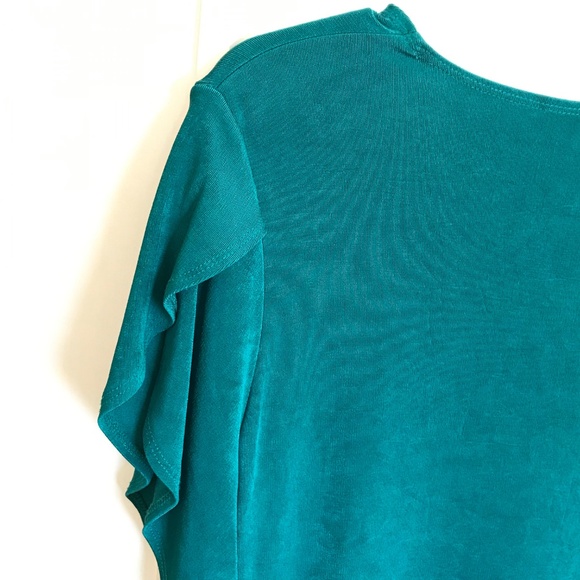 CHICO’S Travelers Flutter Sleeve V Neck Blouse Top Green Teal Size X-Large 16 - Picture 4 of 16